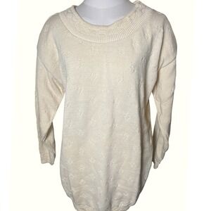 Cottagecore Textured Cotton Sweater Ivory One Resource Womens M Made USA